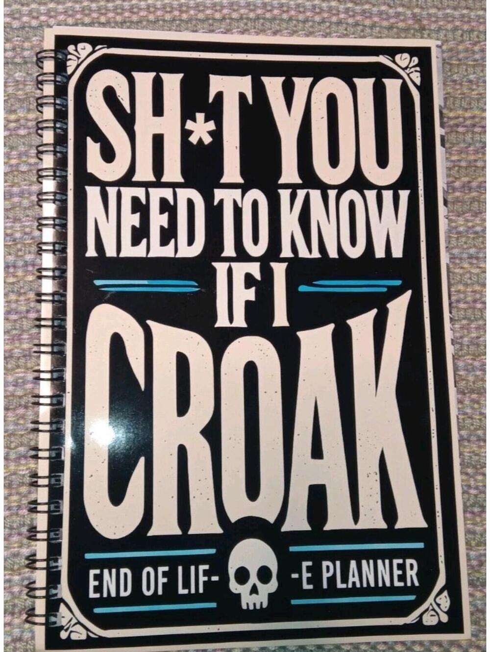 Humorous Binder For Documenting Important Information For End-Of-Life Planning.